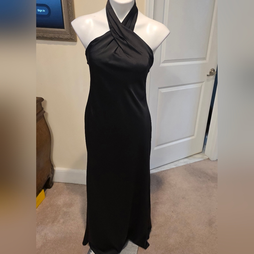 BHLDN Black Satin Halter Maxi Gown